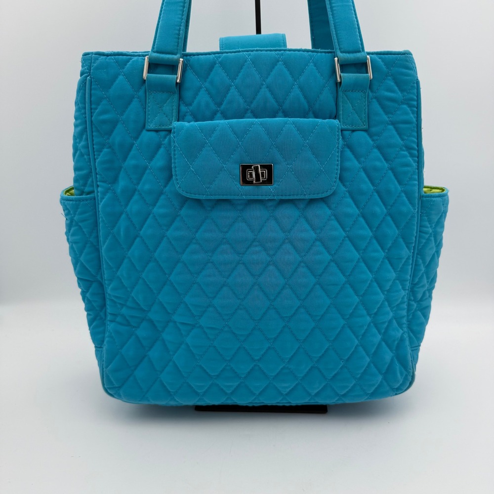 Vera Bradley Turquoise Blue Quilted Microfiber Tote Bag Turn Lock Shoulder Bag